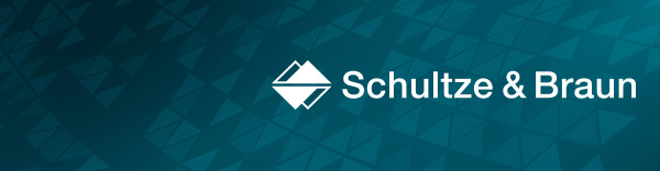Logo und Firmenname Schultze & Braun mit verschiedenen Dreiecken in blau-grünen Farben